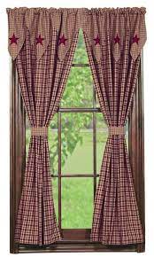 Vintage Star Wine Lined Short Panel Curtains 63 Country Kitchen Curtains Panel Curtains Primitive Decorating Country