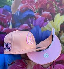 Peach Atlanta Braves Pink Bottom 25th Anniversary Side Patch New Era 59fifty Fitted In 2021 Pink Bottom Atlanta Braves New Era 59fifty