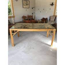 Vintage Bamboo Glass Top Dining Table For Sale Image 11 Of 11 Dining Table Outdoor Furniture Chairs Glass Top Dining Table