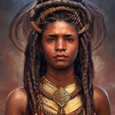 a strong, dark-skinned mesopotamian young archer girl