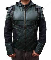 Stephen Amell Season 5 Green Arrow Jacket With Quiver Leather Jacket With Hood Green Leather Jackets Leather Jacket
