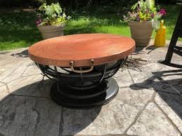 Gives off 40,000 btus of heat. Hammered Copper Fire Pit With Lid Converts To Table Plowhearth