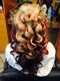 Blonde Top Red Middle Brunette Bottom Pinned Back And Curled Long Hair Styles Hair Hair Color