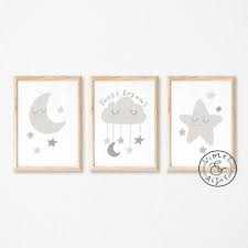 Baby Nursery Prints Grey Nursery Print Set Cute Cloud Star Etsy Baby Nursery Prints Nursery Prints Boy Grey Baby Nursery