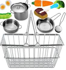 Try drive up, pick up, or same day delivery. Funerica Stainless Steel Kitchen And Shopping Set Grocery Shopping Basket With Cutting Food Cooking Set With Play Pots And Pans With Toy Kitchen Utensils For Kids Girls Boys Toddlers Buy Online