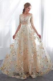 In Stock Fashionable Lace Bateau Neckline A Line Wedding Dress With Belt Floral Prom Dresses Cheap Floral Dresses Prom Dresses Long