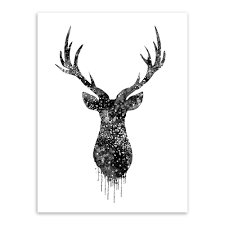 Black And White Deer Head Drawing Triptych Watercolor Deer Head A4 Poster Print Abstract Animal Pictures Canvas Animal Wall Art Black And White Art Drawing Wall Art Canvas Painting