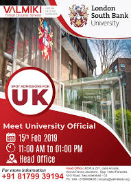 Study In Uk At London South Bank University Meet The University Official On 15th Feb 20 London South Bank University Educational Consultant Overseas Education