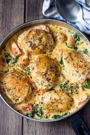 Chicken And Potatoes With Garlic Parmesan Spinach Cream Sauce Chicken Thights Recipes Spinach Cream Sauce Chicken Dinner Recipes