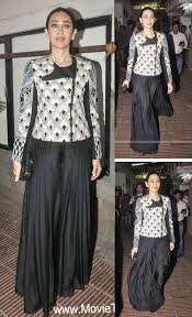 Karisma Kapoor Wearing A Monochromatic Blazer And Black Palazzo Fancy Outfits Clothes For Women Pakistani Outfits