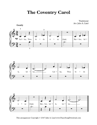 Piano duet sheet music for students of every level; The Coventry Caroll Free Easy Christmas Piano Sheet Music With Lyrics