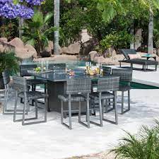 The fire inside the fire pit table is controlled with the help of a bowl or a pit to secure your outdoor area from catching fire. Woodard Canaveral Harper Counter Height Fire Pit Set Wd Canaveral Set7