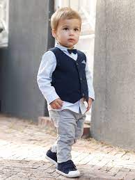 Occasion Wear Outfit Waistcoat Shirt Bow Tie Trousers For Boys Dark Blue Baby