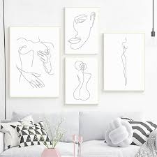 You don't need big pieces to adorn your walls, although having wall decor in the bedroom that's spread out and covers a good amount of wall area is a good idea, as it would have a greater impact on the room's ambiance and overall look. Abstract One Line Feminine Figure Wall Art Canvas Posters Prints Minimalist Woman Fine Naked Painting Pictures Home Room Decor Alley Corner Nordic Wall Decor Home Decor