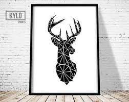 Tete D Animaux De La Foret Imprime Scandinave Cerf Cerf Geometrique Imprimer Impression Imprime Geometrique Art Mur Deer Wall Art Geometric Animals Prints