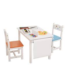 Homfa Kids Wooden Table And 2 Chair Set 3 In 1 Kids Toddler Furniture Set Craft Table With Drawing Paper Rack Kids Wooden Table Kids Furniture Sets Furniture