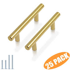 ··· durable in use good electroplate treatment design make it not easy to get rusty. Probrico 3 Hole Centers Euro Style Kitchen Cabinet Handles Stainless Steel Bathroom Brushed Brass Pulls Kitchen Door Drawer Dresser Round T Bar Pulls Set 25 Pack Overall Length 5 Inch Buy