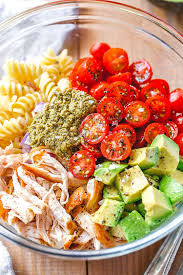 Chicken Pasta Salad Recipe With Pesto Avocado And Tomato Chicken Salad Recipe Chicken Pasta Salad Recipes Healthy Chicken Pasta Chicken Salad Recipes