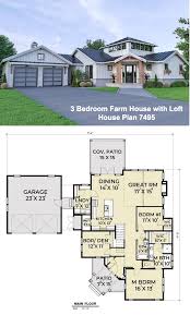3 Bedroom Farm House With Loft House Plan 7495 Loft House House Plans Contemporary Farmhouse