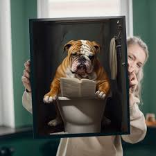 Tablou Canvas - Bulldog on Toilet – The Print Studio