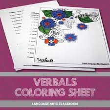 Verbals Coloring Sheet Language Arts Classroom Middle School English Classroom Grammar Lesson Plans