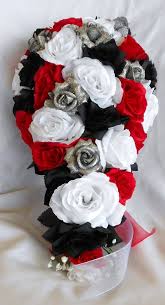 Black And Silver Wedding Bouquet Red White And Black With Silver Accent Bridal Cascade Wedding Bouquet Groom Boutonnire Red Bridal Bouquet Red Rose Bridal Bouquet Cascading Wedding Bouquets
