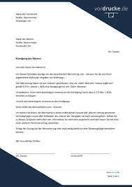 Ein solcher setzt ein berechtigtes interesse an der beendigung des mietverhältnisses voraus. Vordruck Ordentliche Kundigung Mietvertrag Durch Vermieter