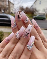 Nails By Andy Sam On Instagram Louis Vuitton Vibes Blingnails Swarovskicrystals Louis Vuitton Nails Gucci Nails Simple Acrylic Nails
