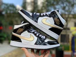 Air Jordan 1 Mid Patent Black White Gold 2019 Jordan 1 Mid Patent Black White Metallic Gold For Sale Air Jordans Jordan 1 Mid Jordan 1 Black
