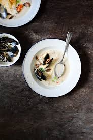 Creamy Mussel Soup With Oyster Mushrooms And Miso Aioli Serving Dumplings Recipe In 2020 Stuffed Mushrooms Best Soup Recipes Oysters