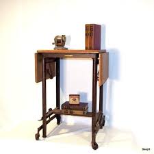 Antique Wood Top Metal Typewriter Table Rolling Cart How To Antique Wood Business Furniture Table