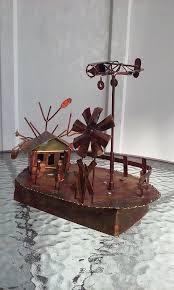 Copper Brass Music Box Biplane Rotating Over House Field Fly Me To The Moon Brass Music Copper Brass Music Box