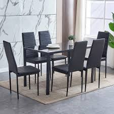 Room to store extra napkins or other dining items. Boju Black Dining Table And 6 Chairs Kitchen Dining Room Set Modern Glass Tabletop Metal Frame 6 Black Chairs High Back Faux Leather For Office Home Furniture Buy Online In Burundi At