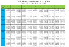 Load Shedding Schedule For Your Mossel Bay Municipality Facebook