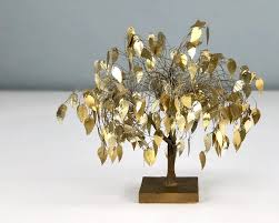 Vintage Fantasy Tree Gold Metal Wire Wrap Foil Leaf Tree Accent Art For Bookshelves And Office Decor Golden Dream Tree Fantasy Tree Pyrex Vintage Metal Wire