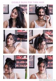 Double Buns For Thin Hair How To Tips The Rose Gold Fox Hair Bun Tutorial Thin Hair Tips Hairstyles For Thin Hair