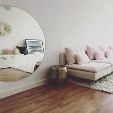 Preciously Me Blog Large Round Mirror And Pink Sofa Ikea Soderhamn Living Room Decor Living Room Decor Modern Living Room Decor Colors