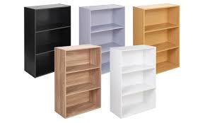 The three generously sized, scalloped edge shelves hold display items model #ply109. Wide 3 Tier Wooden Bookshelf Groupon