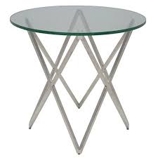 Stitching Side Table Brushed Stainless Modern Digs Furniture Side Table Tempered Glass Table Top Round Glass Table