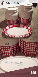 Black And White Checkered Canister Set Rae Dunn Sweets Treats Canisters Yum Set Of Three Cute Rae Dunn Red Checkered Pottery Sweets C With Images Rae Dunn Collection Rae Dunn Valentine Decorations