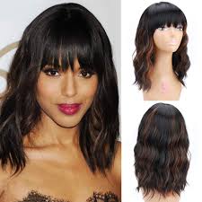 So, hairstylists use tools and techniques to help you get the most beautiful hairstyle, and its versions depend on your personality and interest. Amazon Com Short Wavy Bob Wig With Bangs Shoulder Length Curly Wigs For Black Women Synthetic Wig Natural Black Dark Brown Mix Color Charming Natural Wavy Hair Wigs Off Black P2 30