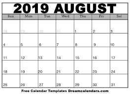 August 2019 calendar view of national and regional public holidays observed by countries around the world. August 2019 Calendar Free Blank Printable Templates