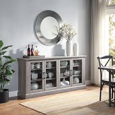 Silverton side table in rustic grey. Amazon Com Belleze Liam 70 Rustic Farmhouse Wood Sideboard Universal Stand 4 Doors Buffet Cabinet Living Room Glass Storage Grey Wash Buffets Sideboards