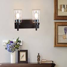 Dllt Wall Vanity Light Fixture Farmhouse Bathroom Lighting 2 Light Metal Wall Mount Lamp With Glass Shade For Powder Room Hallway Kitchen Mirror Laundry Room E26 Base Bathroom Lighting Fixtures