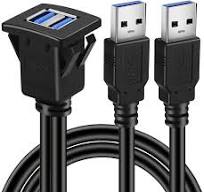 BATIGE Dual Ports Square USB 3.0 Panel Flush Mount Extension Cable with  Buckle for Car Truck Boat Motorcycle Dashboard 1ft