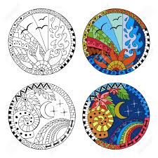 Excepcional unicornio para colorear para ni os friso enmarcado con. Dibujado A Mano El Dia Y Los Mandalas Del Circulo De La Noche Para El Estres Anti Estres Colorear Elemento Para Colorear Hecho Por El Patron De Dibujo En La Linea