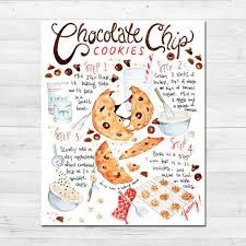 Chocolate Chip Cookie Recipe Kitchen Art Print Recipe Illustration Modern Kitchen Art Print Bake Cookies Recipes Chocolate Chip Bakery Decor Recipe Book Diy