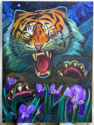 The poem begins with the speaker asking a fearsome tiger what kind of divine being could have created it: Tiger Tiger Burning Bright 2020 Helen Hunter Art
