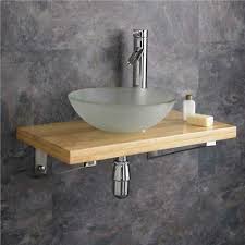 Coloured glass bathroom sinks uk daily mail. Wood Bathroom Shelf 600mm Round 31cm Glass Basin Wall Mounted Sink Tap Brackets 5060472882653 Ebay