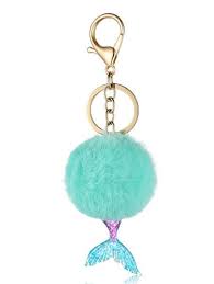 Llavero Con Pompon Con Diseno De Cola De Pez Brillante Spanish Romwe Artesanato De Pompom Bolsa De Lapis Acessorios